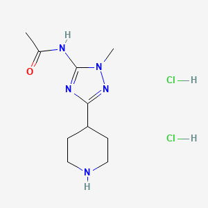 molecular formula C10H19Cl2N5O B2502113 N-(1-Methyl-3-(piperidin-4-yl)-1H-1,2,4-triazol-5-yl)acetamide dihydrochloride CAS No. 2241130-70-9