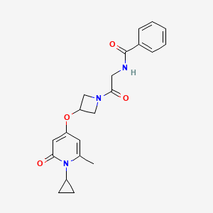 N-(2-(3-((1-cyclopropyl-6-methyl-2-oxo-1,2-dihydropyridin-4-yl)oxy)azetidin-1-yl)-2-oxoethyl)benzamide