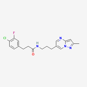 molecular formula C19H20ClFN4O B2502156 3-(4-chloro-3-fluorophenyl)-N-(3-(2-methylpyrazolo[1,5-a]pyrimidin-6-yl)propyl)propanamide CAS No. 1797710-79-2
