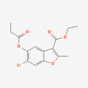 molecular formula C15H15BrO5 B2502165 6-溴-2-甲基-5-(丙酰氧基)-1-苯并呋喃-3-羧酸乙酯 CAS No. 308295-42-3