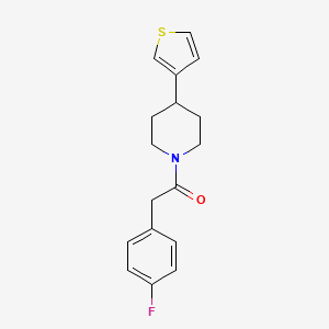 molecular formula C17H18FNOS B2502169 2-(4-Fluorophenyl)-1-(4-(thiophen-3-yl)piperidin-1-yl)ethanone CAS No. 1396761-92-4
