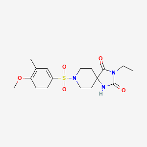 molecular formula C17H23N3O5S B2502182 3-Ethyl-8-((4-methoxy-3-methylphenyl)sulfonyl)-1,3,8-triazaspiro[4.5]decane-2,4-dione CAS No. 941928-11-6