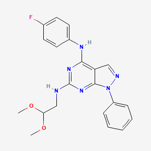 molecular formula C21H21FN6O2 B2502198 N~6~-(2,2-dimethoxyethyl)-N~4~-(4-fluorophenyl)-1-phenyl-1H-pyrazolo[3,4-d]pyrimidine-4,6-diamine CAS No. 946288-76-2