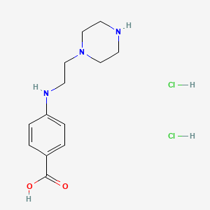 molecular formula C13H21Cl2N3O2 B2502217 4-{[2-(哌嗪-1-基)乙基]氨基}苯甲酸二盐酸盐 CAS No. 2059948-88-6