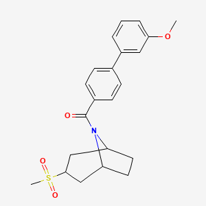 molecular formula C22H25NO4S B2502223 (3'-methoxy-[1,1'-biphenyl]-4-yl)((1R,5S)-3-(methylsulfonyl)-8-azabicyclo[3.2.1]octan-8-yl)methanone CAS No. 1706046-45-8