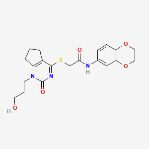 N-(2,3-dihydrobenzo[b][1,4]dioxin-6-yl)-2-((1-(3-hydroxypropyl)-2-oxo-2,5,6,7-tetrahydro-1H-cyclopenta[d]pyrimidin-4-yl)thio)acetamide