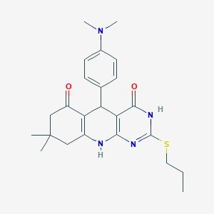 molecular formula C24H30N4O2S B2502247 5-(4-(dimethylamino)phenyl)-8,8-dimethyl-2-(propylthio)-7,8,9,10-tetrahydropyrimido[4,5-b]quinoline-4,6(3H,5H)-dione CAS No. 627049-32-5
