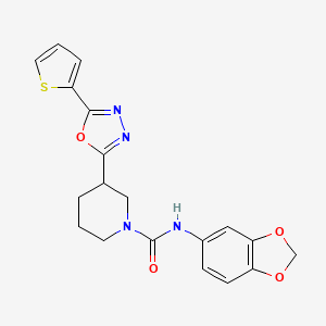 molecular formula C19H18N4O4S B2502255 N-(benzo[d][1,3]dioxol-5-yl)-3-(5-(thiophen-2-yl)-1,3,4-oxadiazol-2-yl)piperidine-1-carboxamide CAS No. 1105227-97-1