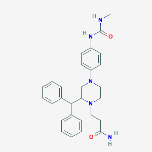 molecular formula C28H33N5O2 B025023 4-(Diphenylmethyl)-N-(4-(((methylamino)carbonyl)amino)phenyl)-1-piperazinepropanamide CAS No. 107314-45-4