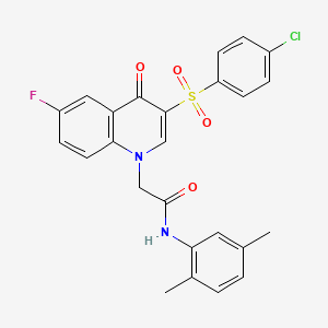 molecular formula C25H20ClFN2O4S B2502306 2-[3-(4-chlorophenyl)sulfonyl-6-fluoro-4-oxoquinolin-1-yl]-N-(2,5-dimethylphenyl)acetamide CAS No. 866808-76-6