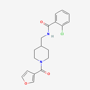 molecular formula C18H19ClN2O3 B2502307 2-氯-N-((1-(呋喃-3-羰基)哌啶-4-基)甲基)苯甲酰胺 CAS No. 1396760-83-0