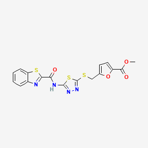 molecular formula C17H12N4O4S3 B2502314 5-(((5-(苯并[d]噻唑-2-甲酰胺)-1,3,4-噻二唑-2-基)硫代)甲基)呋喃-2-甲酸甲酯 CAS No. 1226454-03-0