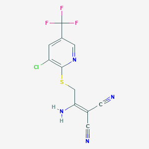 molecular formula C11H6ClF3N4S B2502322 2-(1-Amino-2-{[3-chloro-5-(trifluoromethyl)-2-pyridinyl]sulfanyl}ethylidene)malononitrile CAS No. 306976-82-9