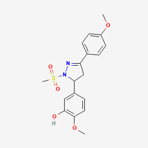 molecular formula C18H20N2O5S B2502325 2-methoxy-5-(3-(4-methoxyphenyl)-1-(methylsulfonyl)-4,5-dihydro-1H-pyrazol-5-yl)phenol CAS No. 900134-15-8