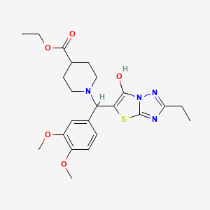 Ethyl 1-((3,4-dimethoxyphenyl)(2-ethyl-6-hydroxythiazolo[3,2-b][1,2,4]triazol-5-yl)methyl)piperidine-4-carboxylate