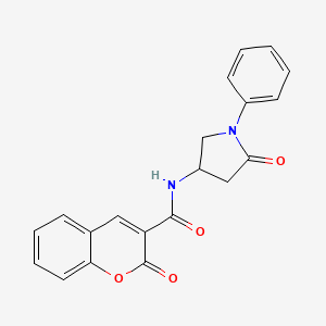 molecular formula C20H16N2O4 B2502350 2-氧代-N-(5-氧代-1-苯基吡咯烷-3-基)-2H-色烯-3-甲酰胺 CAS No. 905675-86-7