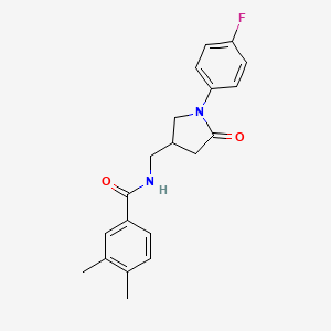 molecular formula C20H21FN2O2 B2502389 N-((1-(4-fluorophenyl)-5-oxopyrrolidin-3-yl)methyl)-3,4-dimethylbenzamide CAS No. 954596-42-0