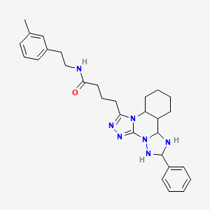 molecular formula C29H27N7O B2502392 N-[2-(3-methylphenyl)ethyl]-4-{9-phenyl-2,4,5,7,8,10-hexaazatetracyclo[10.4.0.0^{2,6}.0^{7,11}]hexadeca-1(16),3,5,8,10,12,14-heptaen-3-yl}butanamide CAS No. 902291-04-7