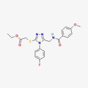 molecular formula C21H21FN4O4S B2502401 2-((4-(4-氟苯基)-5-((4-甲氧基苯甲酰氨基)甲基)-4H-1,2,4-三唑-3-基)硫代)乙酸乙酯 CAS No. 476450-75-6