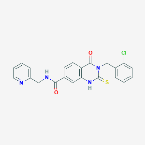 molecular formula C22H17ClN4O2S B2502402 3-[(2-chlorophenyl)methyl]-4-oxo-N-(pyridin-2-ylmethyl)-2-sulfanylidene-1H-quinazoline-7-carboxamide CAS No. 422273-40-3