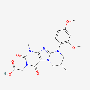 molecular formula C20H23N5O6 B2502425 2-(9-(2,4-dimethoxyphenyl)-1,7-dimethyl-2,4-dioxo-1,2,6,7,8,9-hexahydropyrimido[2,1-f]purin-3(4H)-yl)acetic acid CAS No. 904373-47-3