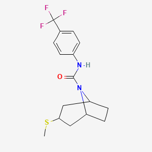 molecular formula C16H19F3N2OS B2502458 (1R,5S)-3-(methylthio)-N-(4-(trifluoromethyl)phenyl)-8-azabicyclo[3.2.1]octane-8-carboxamide CAS No. 1704532-63-7