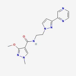 molecular formula C15H17N7O2 B2502469 3-methoxy-1-methyl-N-(2-(3-(pyrazin-2-yl)-1H-pyrazol-1-yl)ethyl)-1H-pyrazole-4-carboxamide CAS No. 2034414-97-4