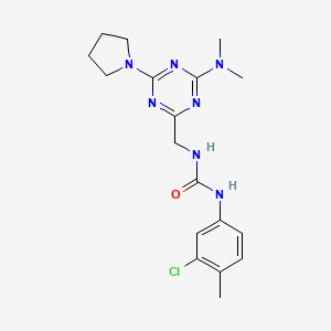 molecular formula C18H24ClN7O B2502487 1-(3-Chloro-4-methylphenyl)-3-((4-(dimethylamino)-6-(pyrrolidin-1-yl)-1,3,5-triazin-2-yl)methyl)urea CAS No. 2034419-76-4