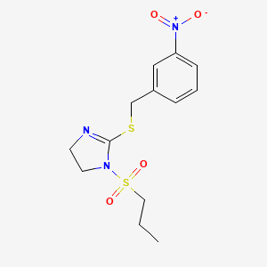 molecular formula C13H17N3O4S2 B2502493 2-[(3-硝基苯基)甲基硫代基]-1-丙基磺酰基-4,5-二氢咪唑 CAS No. 868218-95-5