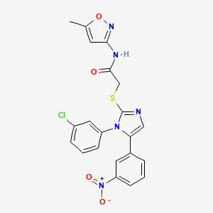 molecular formula C21H16ClN5O4S B2502498 2-((1-(3-chlorophenyl)-5-(3-nitrophenyl)-1H-imidazol-2-yl)thio)-N-(5-methylisoxazol-3-yl)acetamide CAS No. 1287002-91-8