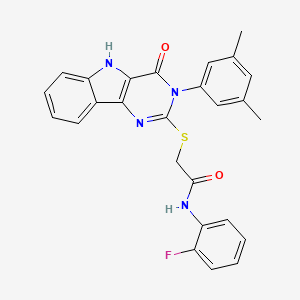 2-[[3-(3,5-dimethylphenyl)-4-oxo-5H-pyrimido[5,4-b]indol-2-yl]sulfanyl]-N-(2-fluorophenyl)acetamide
