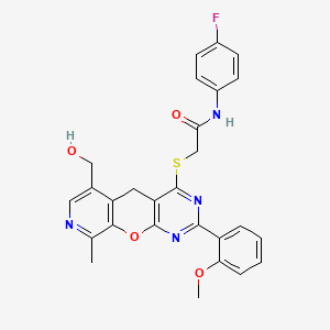 N-(4-fluorophenyl)-2-((6-(hydroxymethyl)-2-(2-methoxyphenyl)-9-methyl-5H-pyrido[4',3':5,6]pyrano[2,3-d]pyrimidin-4-yl)thio)acetamide