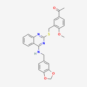 molecular formula C26H23N3O4S B2502551 1-[3-[[4-(1,3-苯并二氧杂环-5-基甲基氨基)喹唑啉-2-基]硫烷基甲基]-4-甲氧基苯基]乙酮 CAS No. 896698-11-6