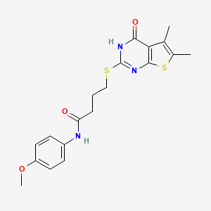 molecular formula C19H21N3O3S2 B2502558 4-[(5,6-dimethyl-4-oxo-3H-thieno[2,3-d]pyrimidin-2-yl)sulfanyl]-N-(4-methoxyphenyl)butanamide CAS No. 637321-13-2