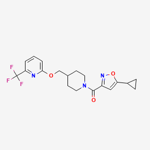 molecular formula C19H20F3N3O3 B2502564 2-{[1-(5-环丙基-1,2-噁唑-3-羰基)哌啶-4-基]甲氧基}-6-(三氟甲基)吡啶 CAS No. 2202250-93-7