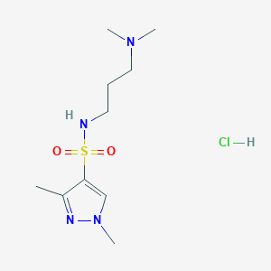 molecular formula C10H21ClN4O2S B2502596 盐酸N-(3-(二甲氨基)丙基)-1,3-二甲基-1H-吡唑-4-磺酰胺 CAS No. 1323607-08-4