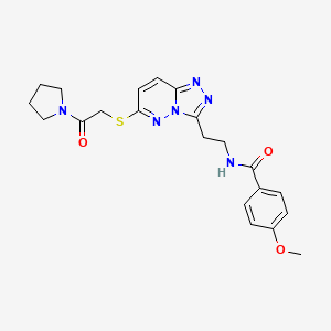 molecular formula C21H24N6O3S B2502611 4-甲氧基-N-(2-(6-((2-氧代-2-(吡咯烷-1-基)乙基)硫代)-[1,2,4]三唑并[4,3-b]嘧啶-3-基)乙基)苯甲酰胺 CAS No. 872995-44-3