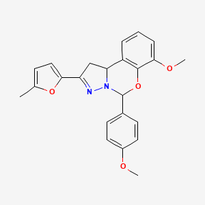 molecular formula C23H22N2O4 B2502636 7-甲氧基-5-(4-甲氧基苯基)-2-(5-甲基-2-呋喃基)-1,10b-二氢吡唑并[1,5-c][1,3]苯并恶嗪 CAS No. 423130-79-4