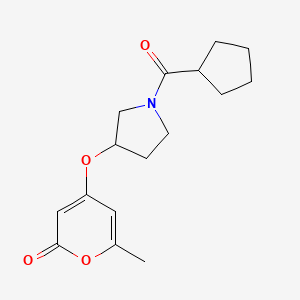 molecular formula C16H21NO4 B2502640 4-((1-(cyclopentanecarbonyl)pyrrolidin-3-yl)oxy)-6-methyl-2H-pyran-2-one CAS No. 1787880-46-9