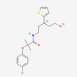 molecular formula C19H24ClNO3S B2502643 2-(4-chlorophenoxy)-N-(5-hydroxy-3-(thiophen-2-yl)pentyl)-2-methylpropanamide CAS No. 2034241-67-1