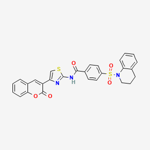 molecular formula C28H21N3O5S2 B2502660 4-(3,4-dihydro-2H-quinolin-1-ylsulfonyl)-N-[4-(2-oxochromen-3-yl)-1,3-thiazol-2-yl]benzamide CAS No. 477547-12-9
