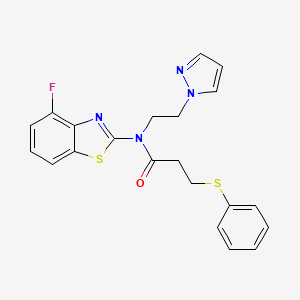 molecular formula C21H19FN4OS2 B2502661 N-(2-(1H-吡唑-1-基)乙基)-N-(4-氟苯并[d]噻唑-2-基)-3-(苯硫基)丙酰胺 CAS No. 1171988-57-0