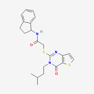 molecular formula C22H25N3O2S2 B2502664 N-(2,3-dihydro-1H-inden-1-yl)-2-{[3-(3-methylbutyl)-4-oxo-3,4-dihydrothieno[3,2-d]pyrimidin-2-yl]sulfanyl}acetamide CAS No. 1261019-55-9