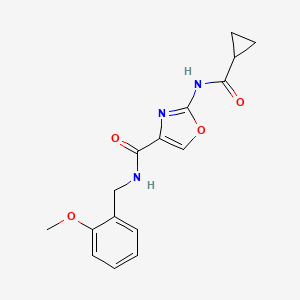 molecular formula C16H17N3O4 B2502665 2-(环丙烷甲酰胺基)-N-(2-甲氧基苄基)恶唑-4-甲酰胺 CAS No. 1351659-51-2