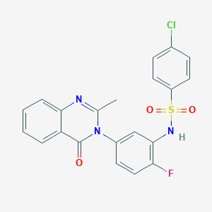 molecular formula C21H15ClFN3O3S B2502667 4-chloro-N-(2-fluoro-5-(2-methyl-4-oxoquinazolin-3(4H)-yl)phenyl)benzenesulfonamide CAS No. 899758-55-5