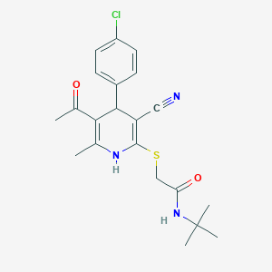 molecular formula C21H24ClN3O2S B2502668 2-{[5-acetyl-4-(4-chlorophenyl)-3-cyano-6-methyl-1,4-dihydropyridin-2-yl]sulfanyl}-N-tert-butylacetamide CAS No. 897832-56-3