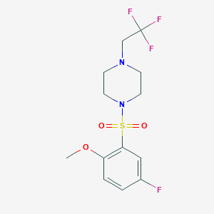 molecular formula C13H16F4N2O3S B2502677 1-((5-Fluoro-2-methoxyphenyl)sulfonyl)-4-(2,2,2-trifluoroethyl)piperazine CAS No. 1235341-29-3