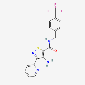 molecular formula C17H13F3N4OS B2502686 4-amino-3-(pyridin-2-yl)-N-(4-(trifluoromethyl)benzyl)isothiazole-5-carboxamide CAS No. 1251676-67-1