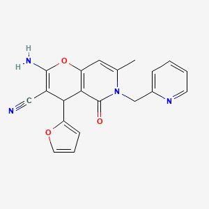 molecular formula C20H16N4O3 B2502706 2-amino-4-(furan-2-yl)-7-methyl-5-oxo-6-(pyridin-2-ylmethyl)-5,6-dihydro-4H-pyrano[3,2-c]pyridine-3-carbonitrile CAS No. 712296-06-5