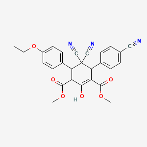 molecular formula C27H23N3O6 B2502710 5,5-二氰基-6-(4-氰基苯基)-4-(4-乙氧基苯基)-2-羟基-1-环己烯-1,3-二羧酸二甲酯 CAS No. 1212351-49-9